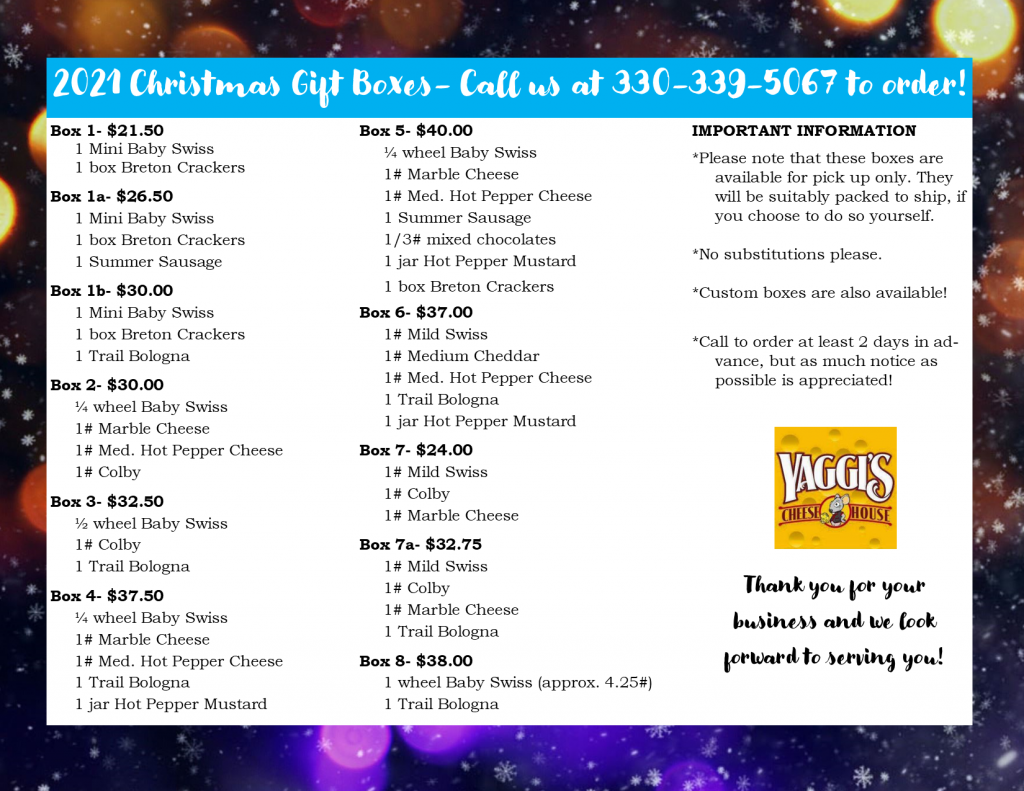 Custom Holiday Boxes Yaggi's Cheese House