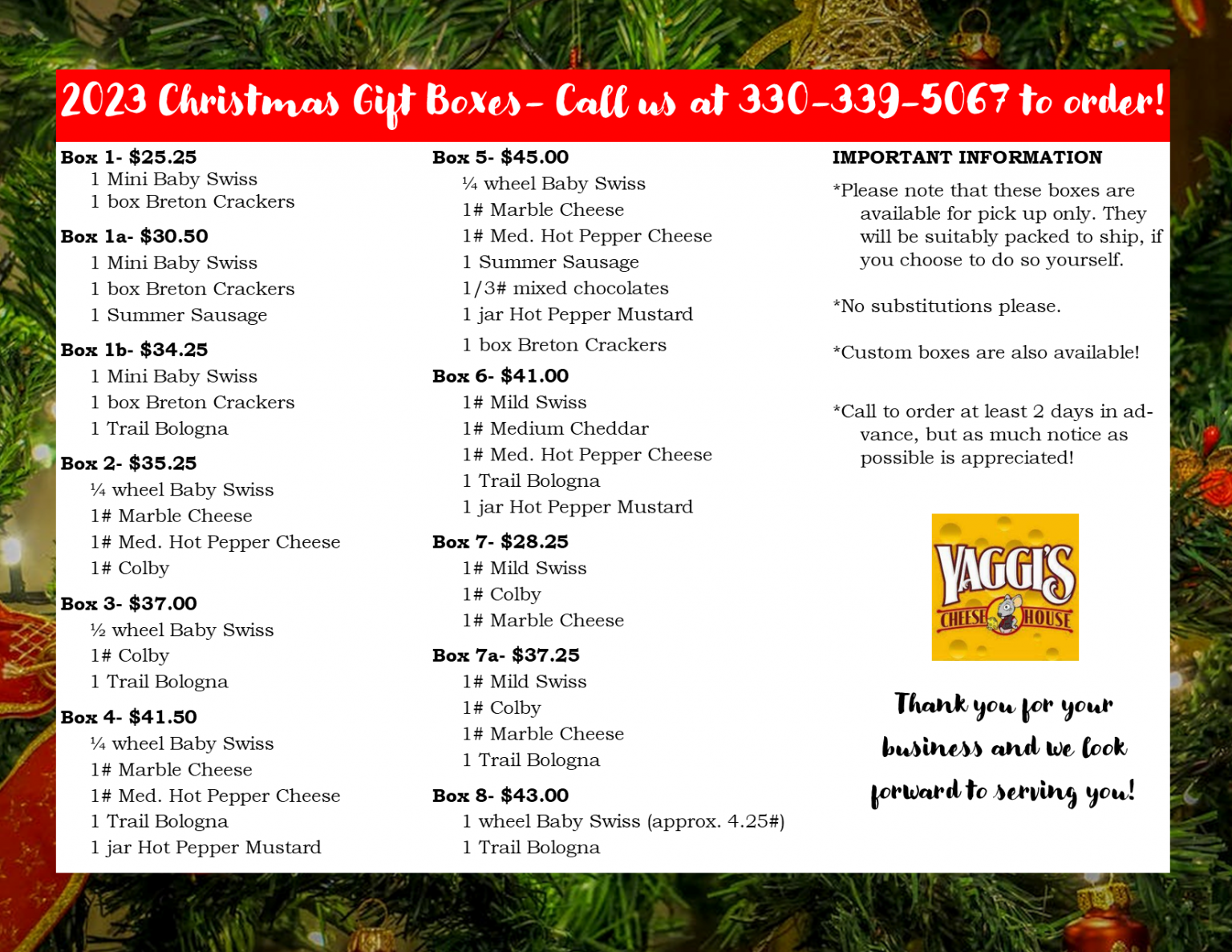 Custom Holiday Boxes Yaggi's Cheese House